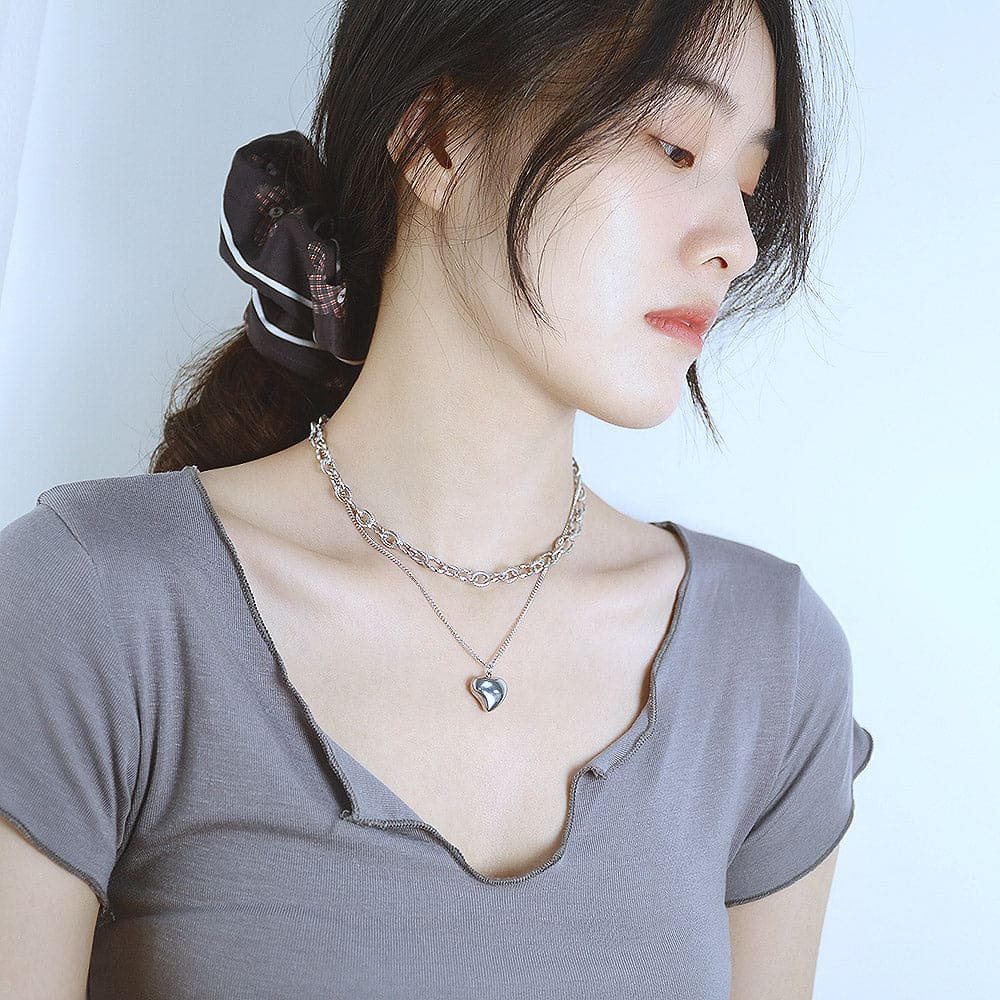 Multilayer Solid Heart Necklace