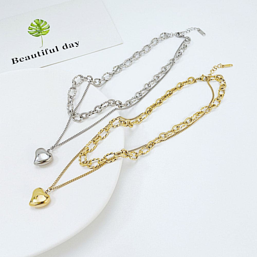 Multilayer Solid Heart Necklace