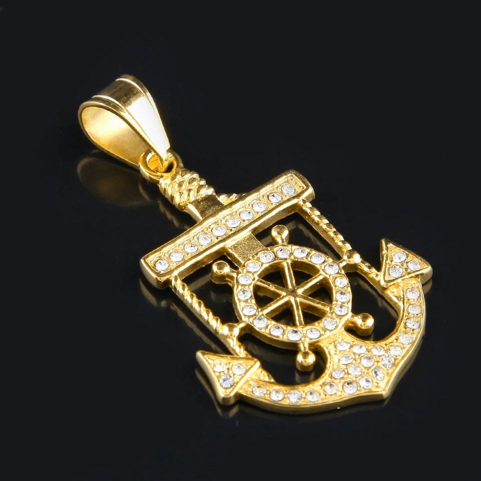 Anchor Zircon Wheel Necklace