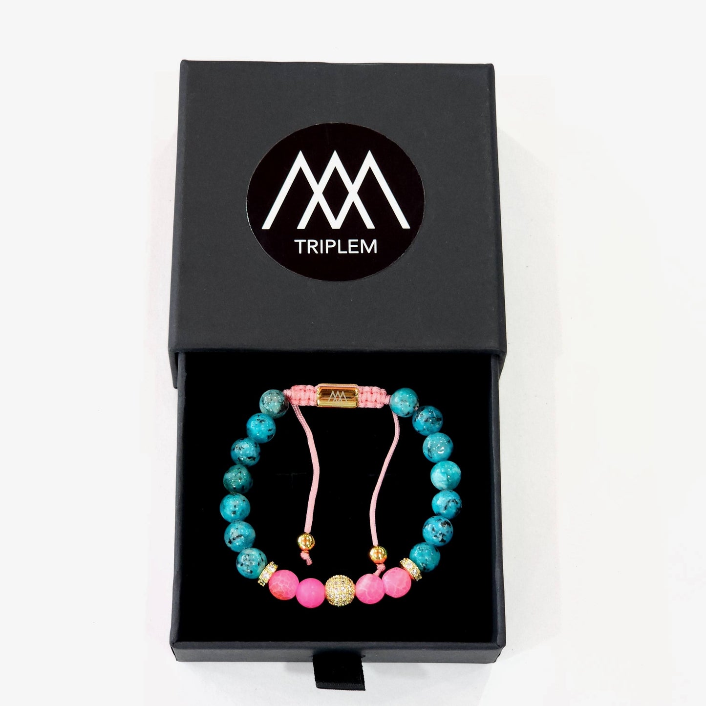 Turquoise-Pink Agate Gemstone Bracelet