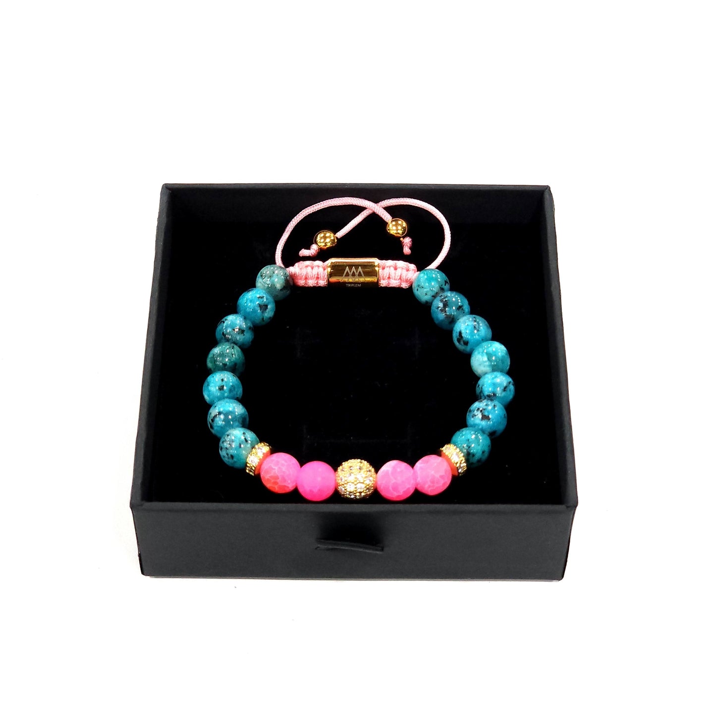 Turquoise-Pink Agate Gemstone Bracelet