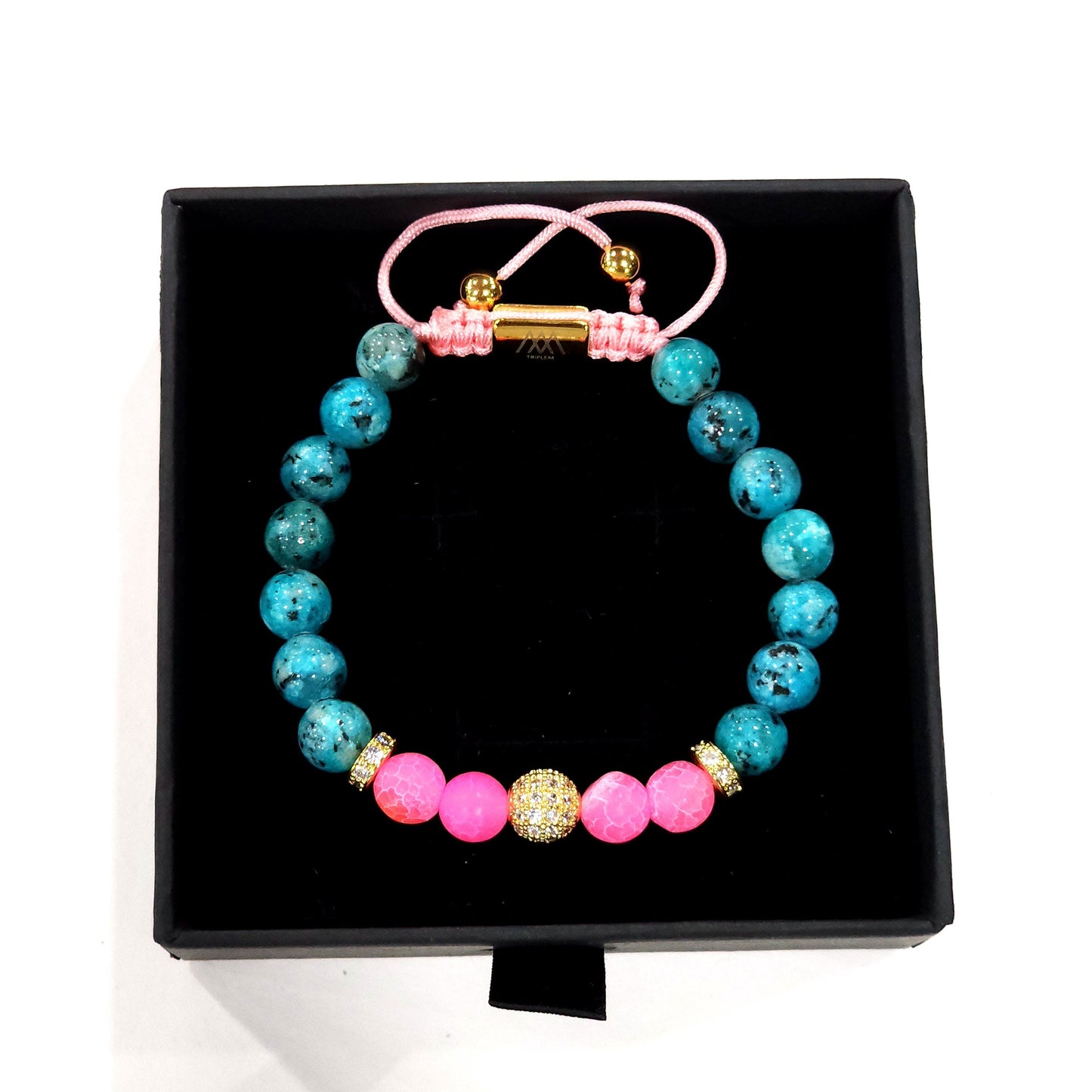 Turquoise-Pink Agate Gemstone Bracelet