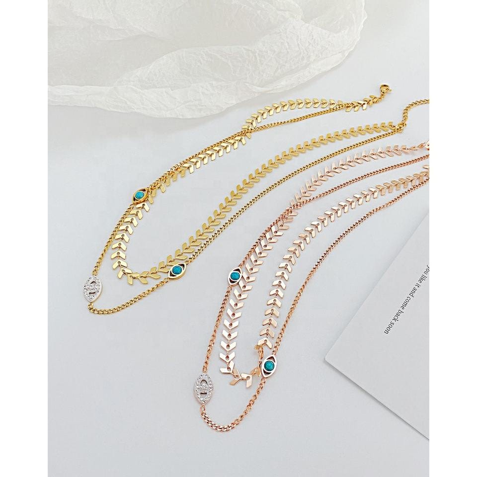 Multilayer Olive Branch Multi-Eye Necklace