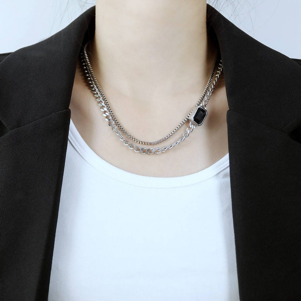 Multilayer Black Gem Necklace