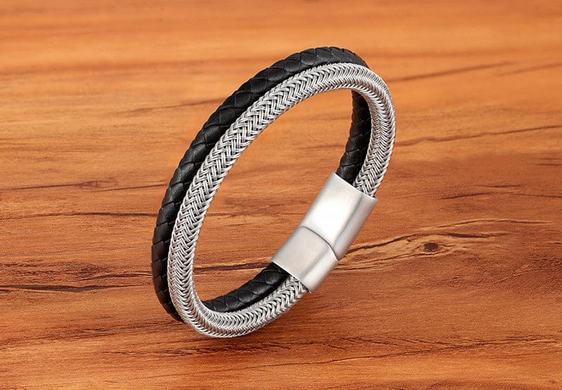 Multilayer Leather Steel Bracelet