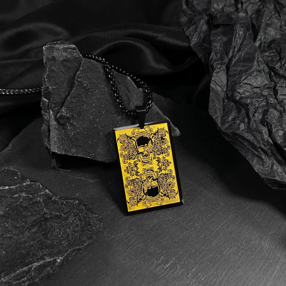 Double Skull Art Card Necklace