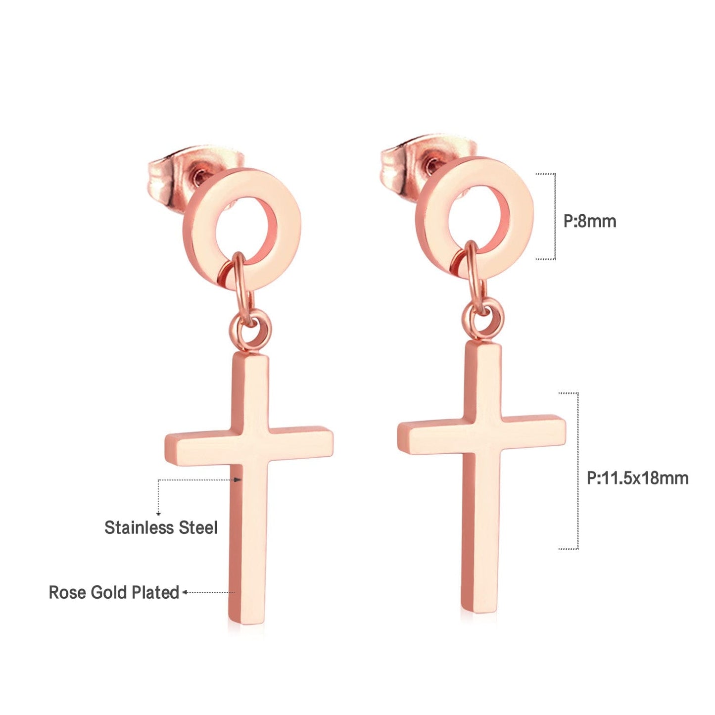 Stud-circle Drop Cross Earring