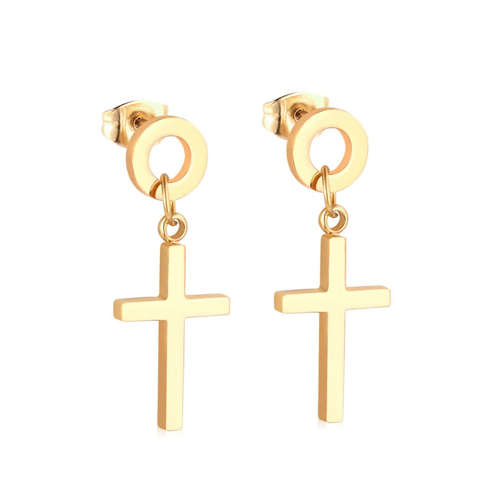 Stud-circle Drop Cross Earring