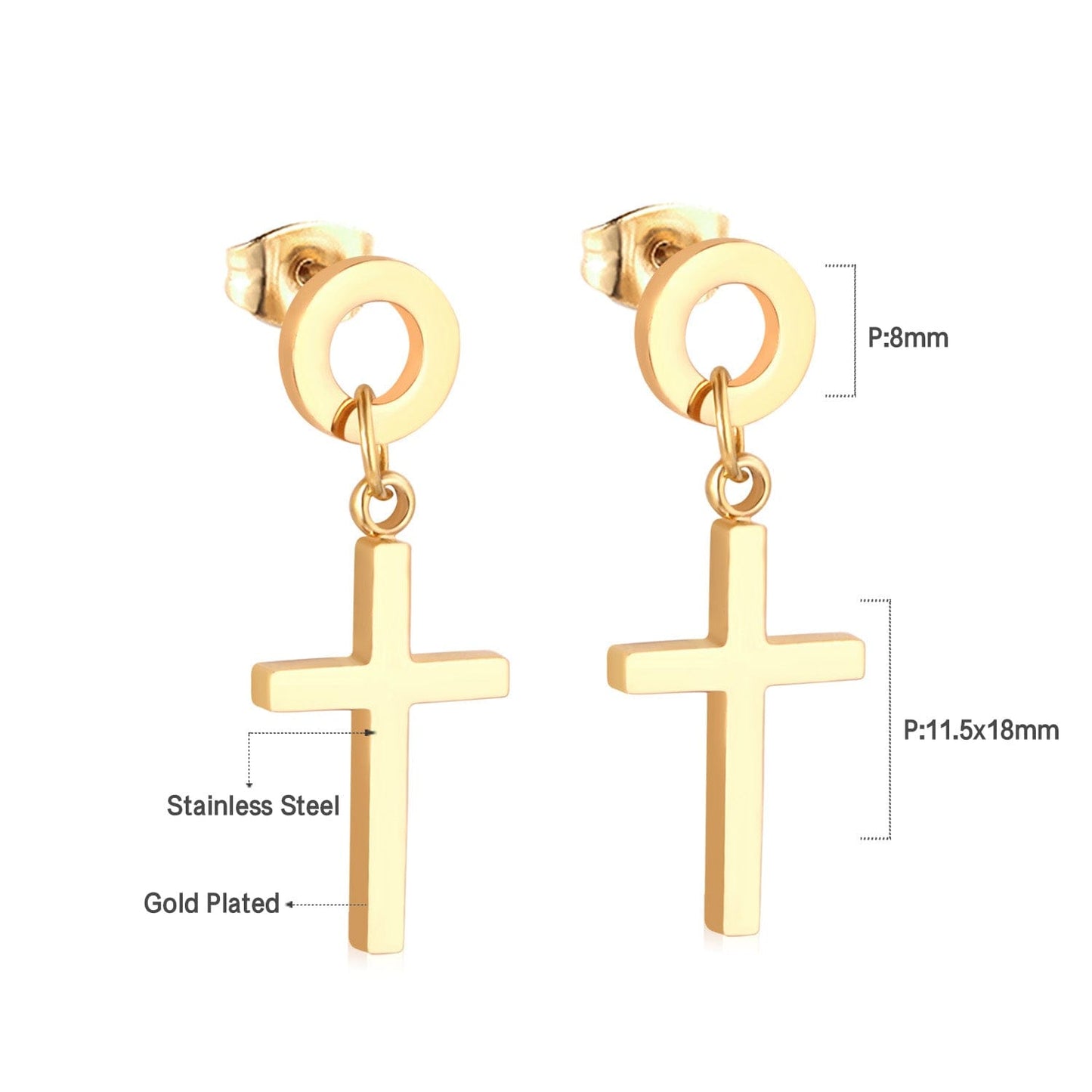 Stud-circle Drop Cross Earring