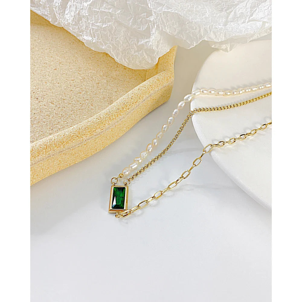 Multilayer Hybrid Pearl-Gem Necklace