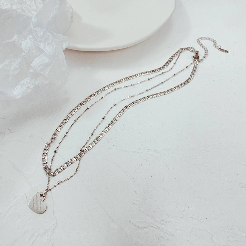 Multilayer Flat Heart Necklace