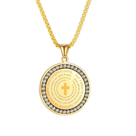 Circular Zircon Cross Scripture  Necklace