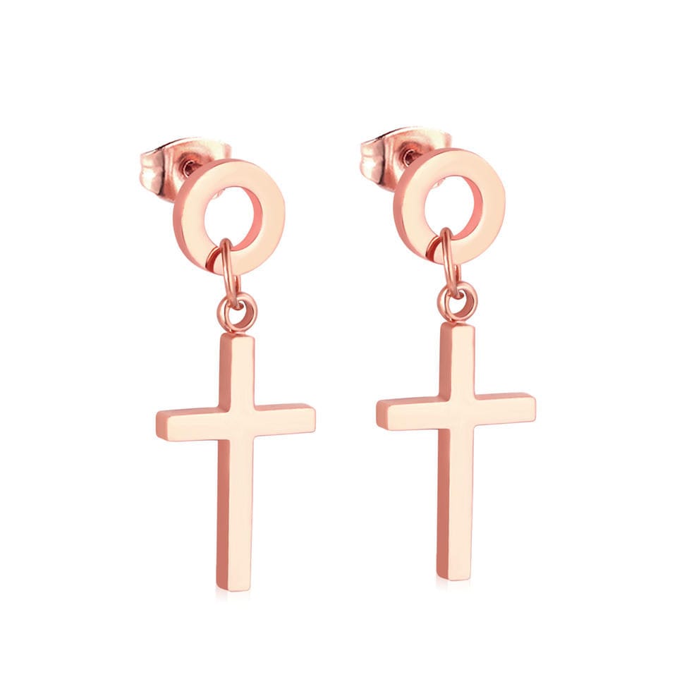 Stud-circle Drop Cross Earring