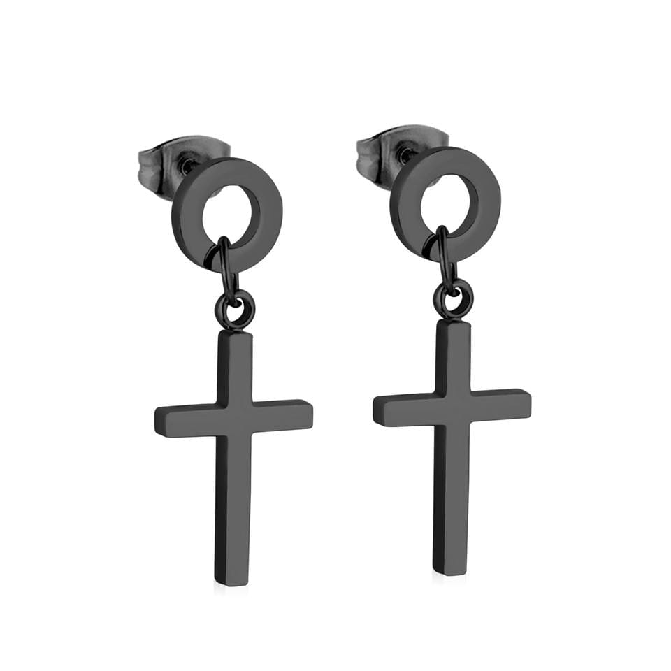 Stud-circle Drop Cross Earring