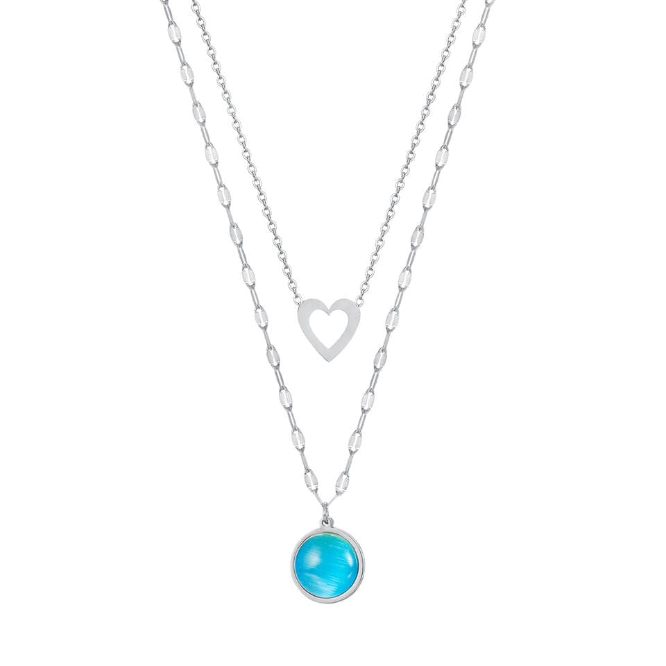 Multilayer Blue Gem Heart Necklace