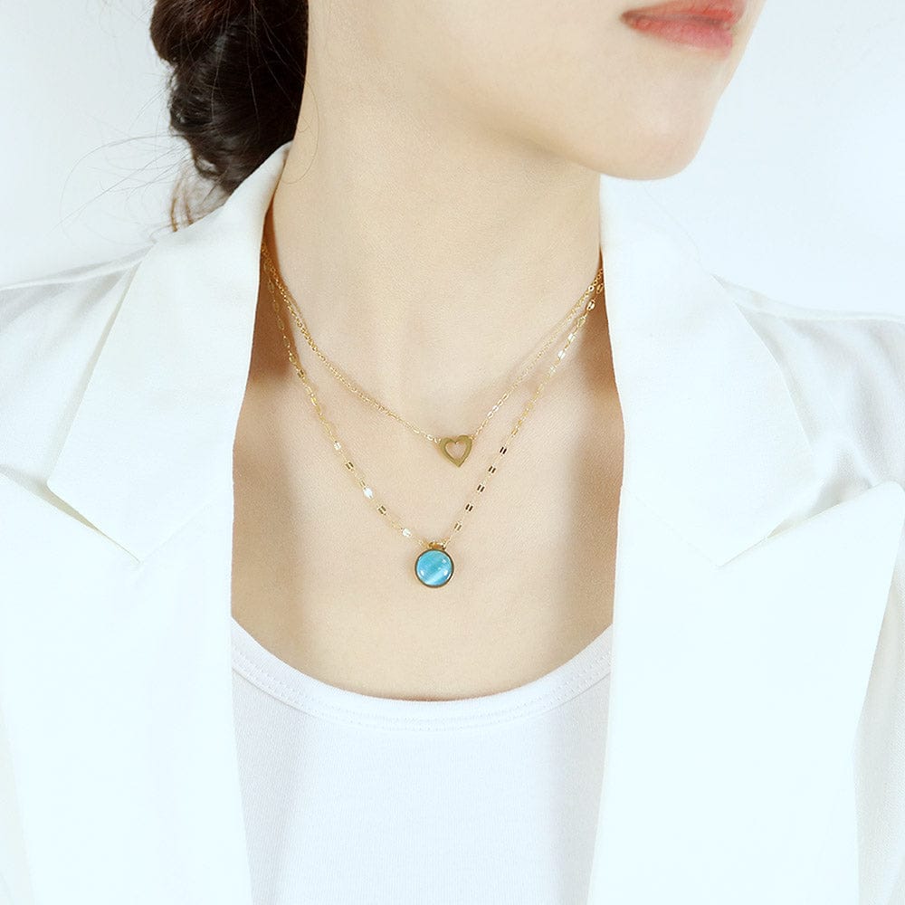 Multilayer Blue Gem Heart Necklace