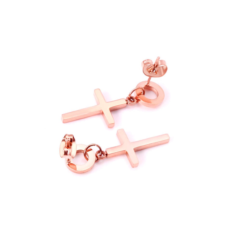 Stud-circle Drop Cross Earring