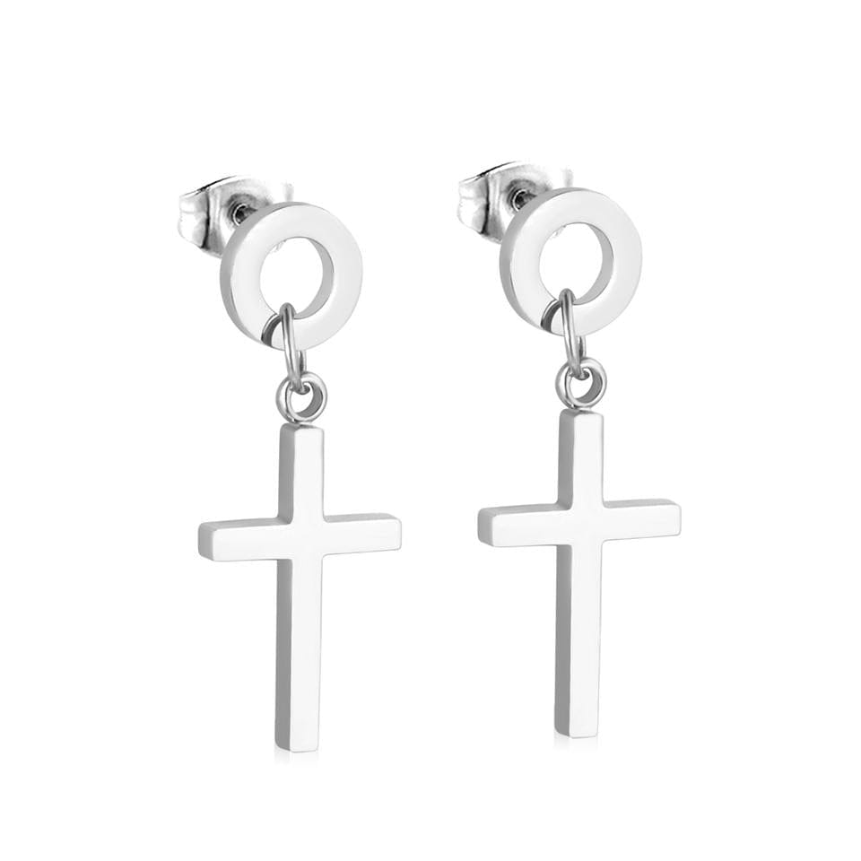 Stud-circle Drop Cross Earring