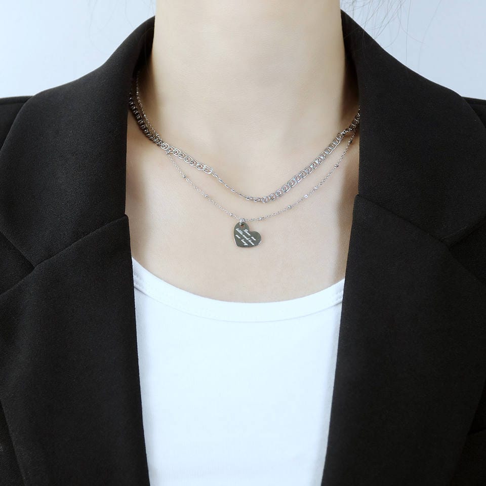 Multilayer Flat Heart Necklace