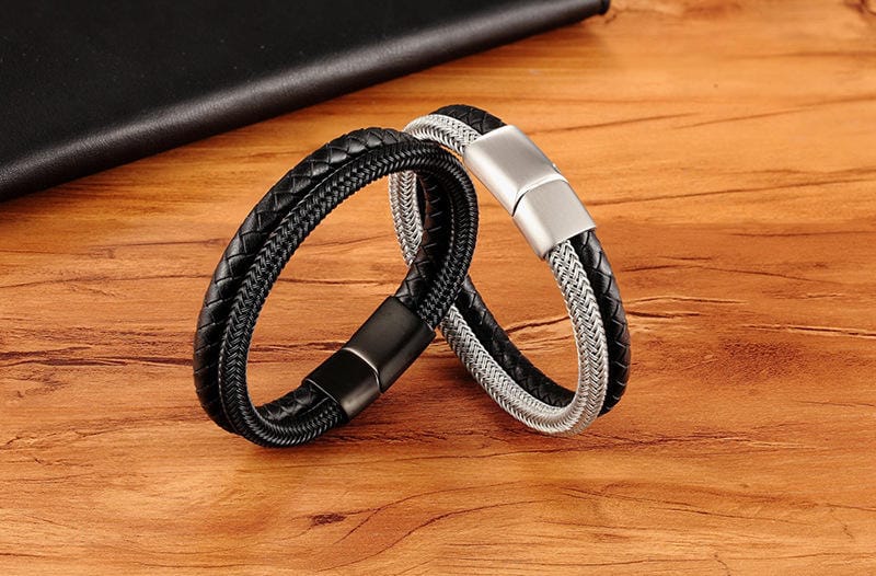 Multilayer Leather Steel Bracelet