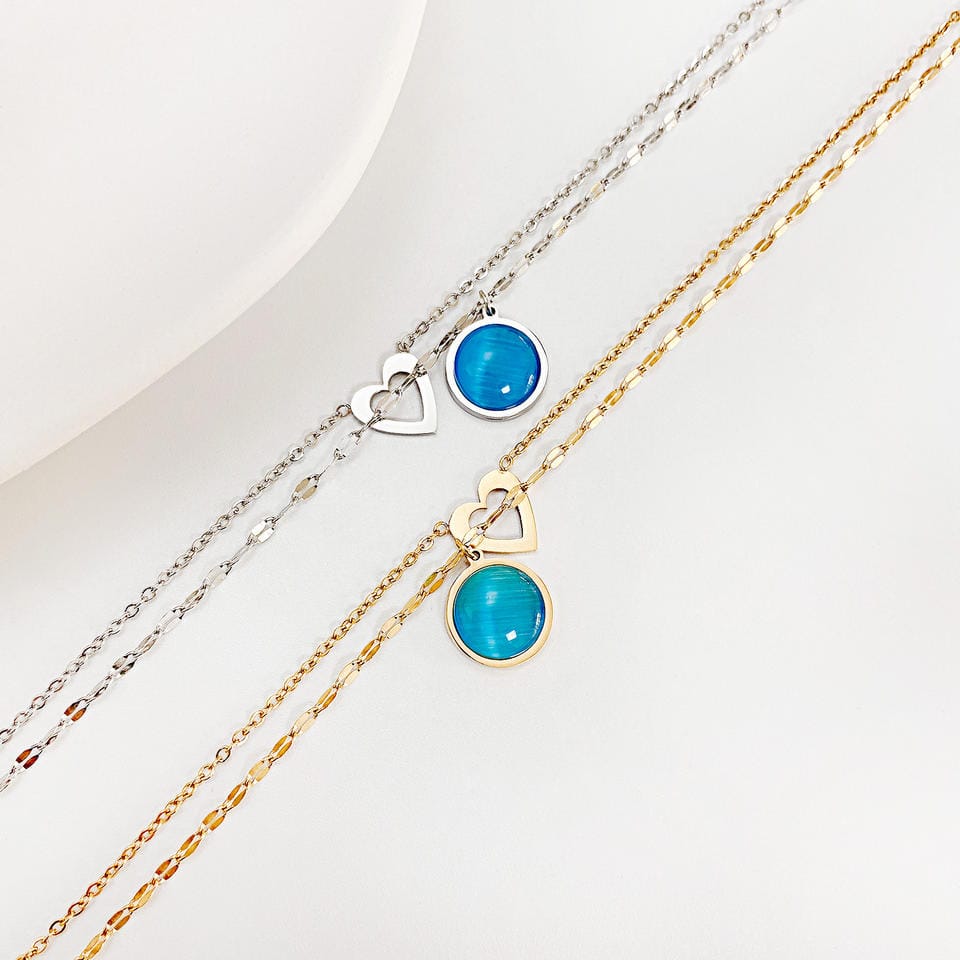 Multilayer Blue Gem Heart Necklace