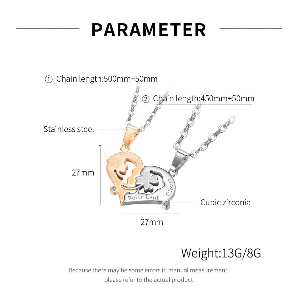 Four Leaf Clover Heart Necklace Pair