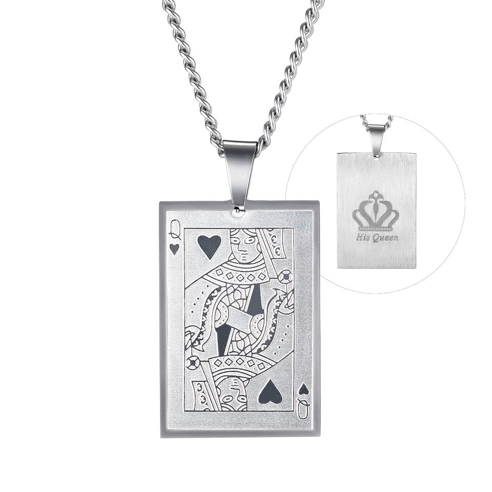 His Queen Her King Card Necklace Pair