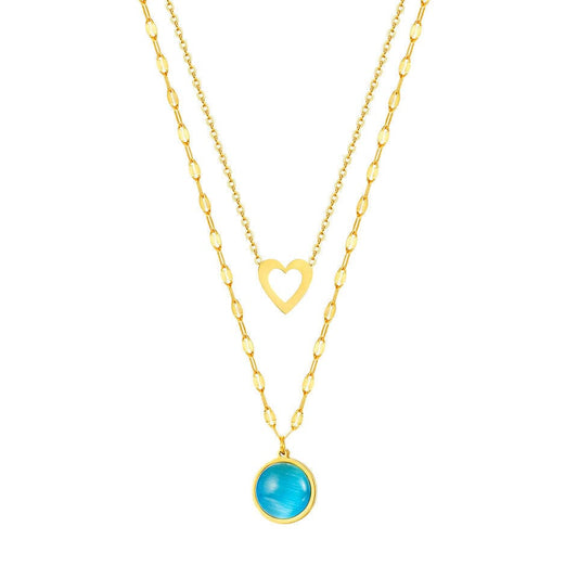 Multilayer Blue Gem Heart Necklace