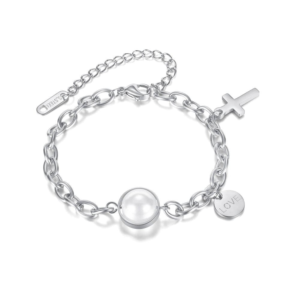 Steel Charmed Pearl Bracelet