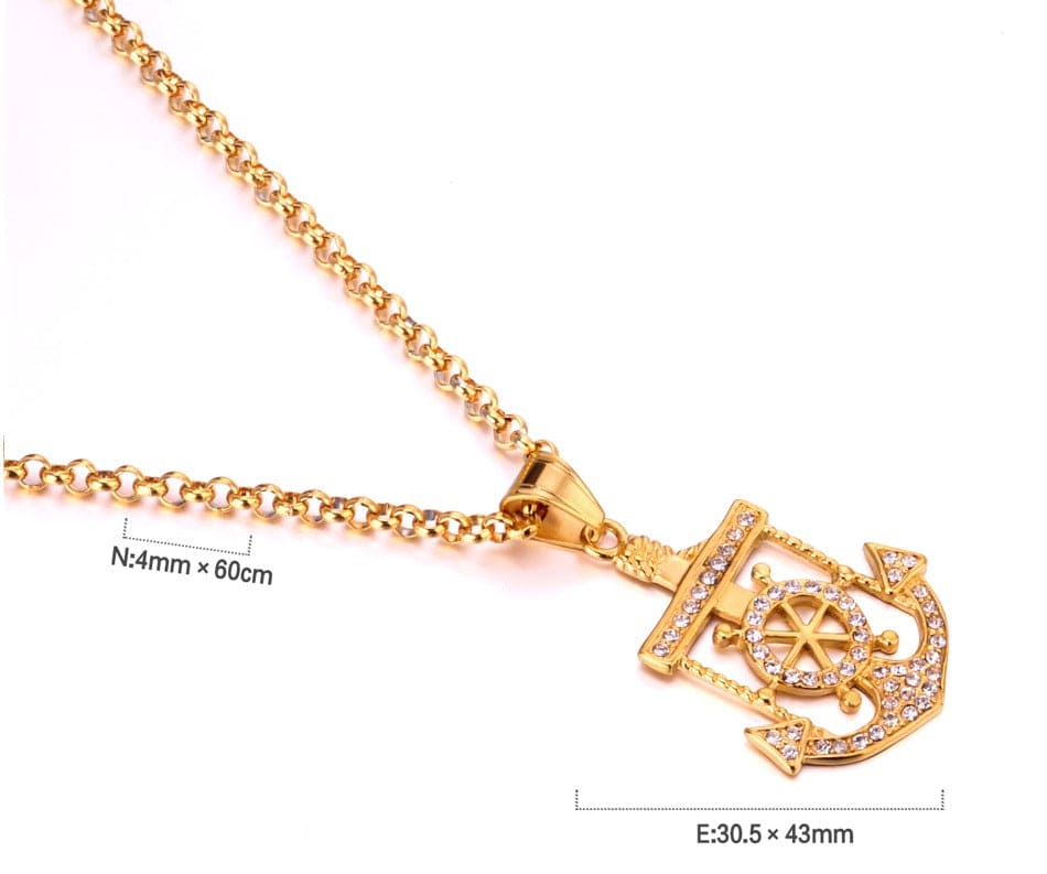 Anchor Zircon Wheel Necklace