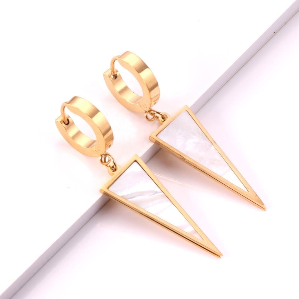 Shell-Overlay Triangular Earring