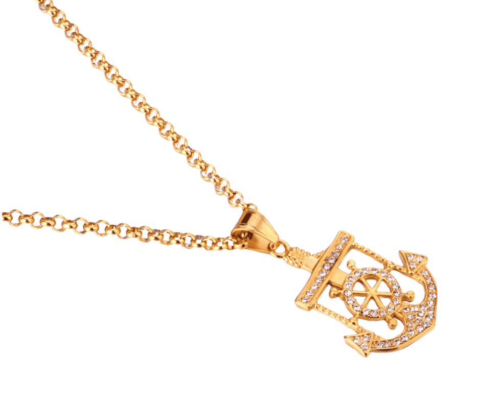 Anchor Zircon Wheel Necklace